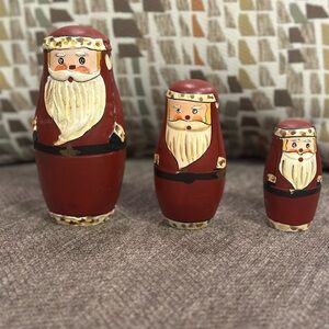Wooden Santa Ornament Christmas Decorations Russian Doll Style Set Of 3